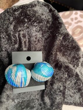 Seashell Accent hues of Blue and silver  - Handmade earrings